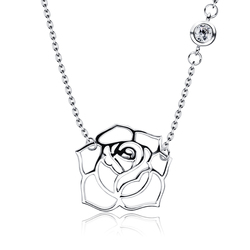 Rose Shaped CZ Silver Necklace SPE-4882